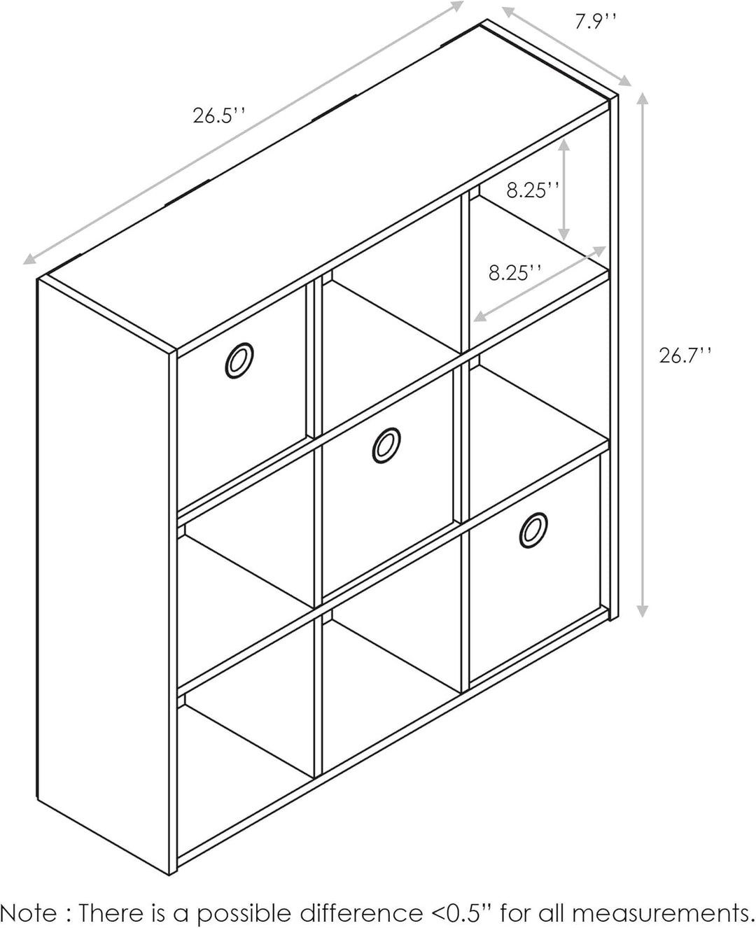 Furinno Simplistic Organizer/Regal mit 9 Fächern und 3 Einschüben, holz, Grau/schwarz, 20.07 x 67.82