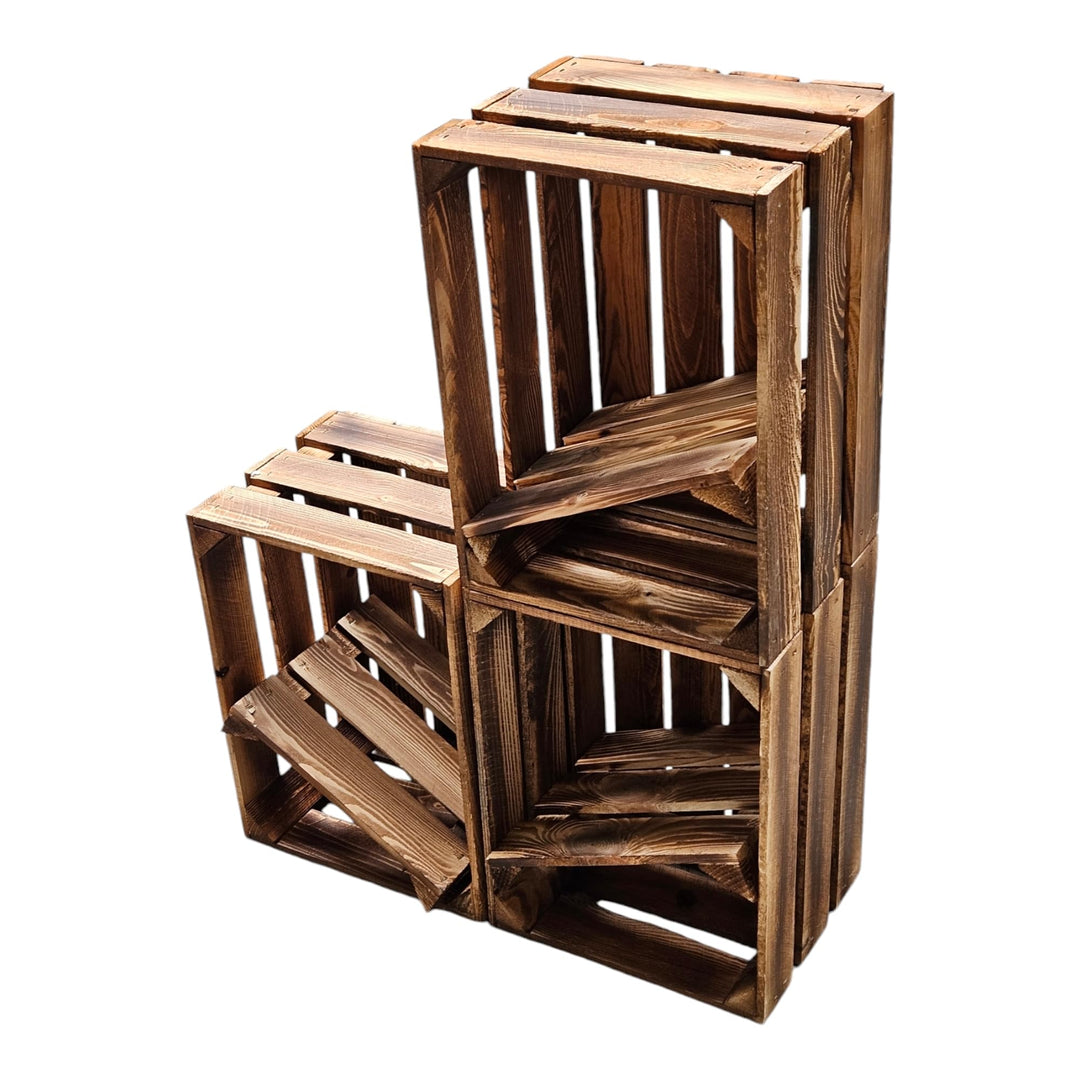 Teramico 3er Set Holzkiste Weinkiste Obstkiste GEFLAMMT 40cm x 30cm x 25cm -mit Zwischenboden- als R
