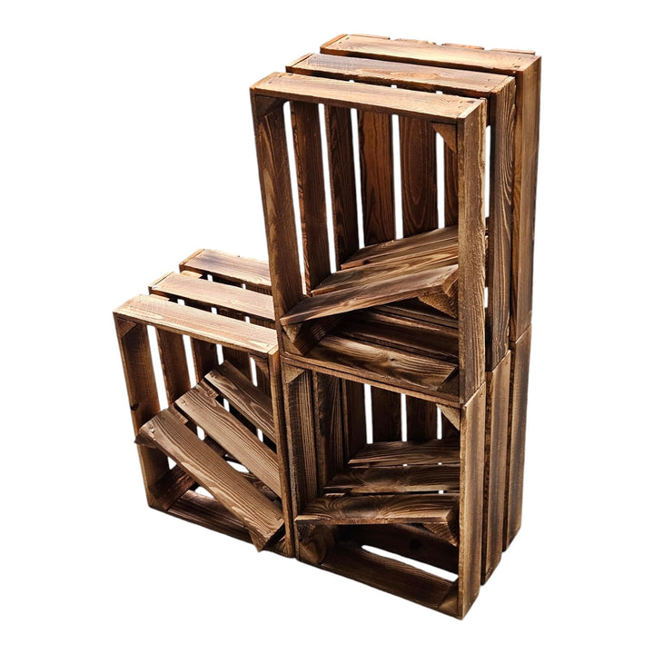 Teramico 3er Set Holzkiste Weinkiste Obstkiste GEFLAMMT 40cm x 30cm x 25cm -mit Zwischenboden- als R