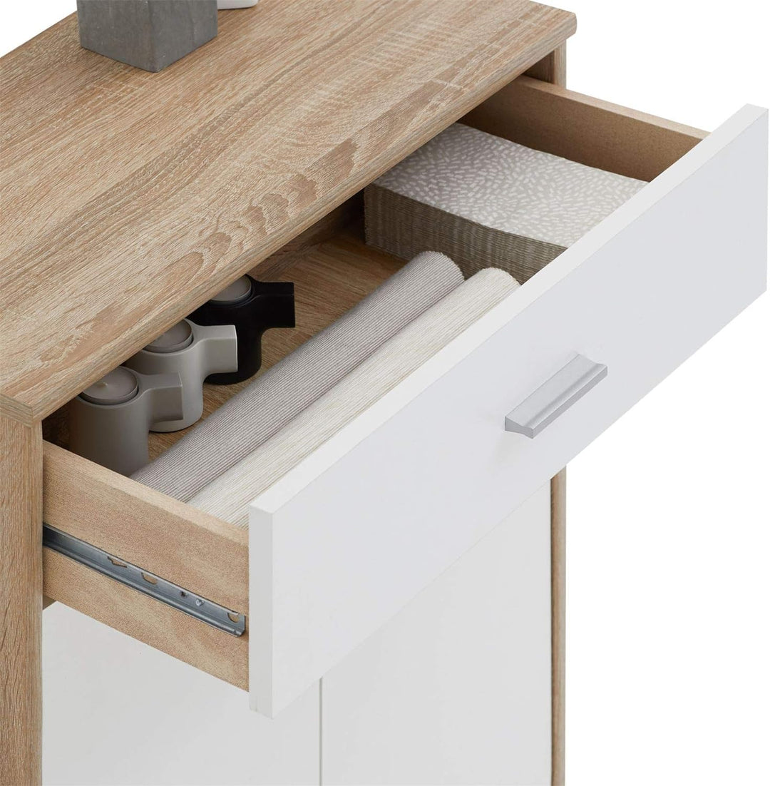 CARO-Möbel Kommode Sideboard Schrank Tommy in Sonoma Eiche/weiss, Anrichte mit 1 Schublade und 2 Tür