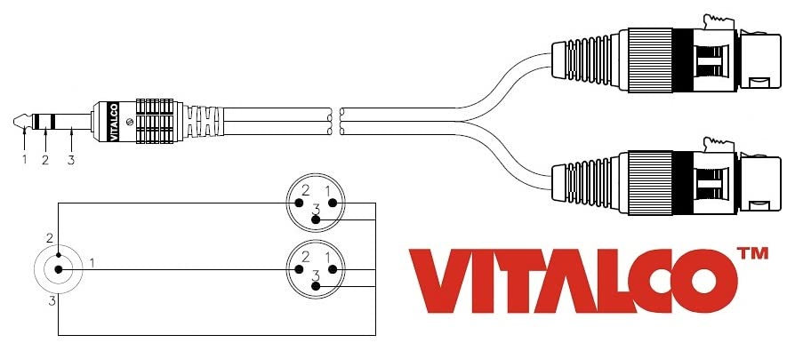 VITALCO 2x XLR Buchse auf Stereo Klinke Kabel 3m Mikrofonkabel 3 Polig Weiblich auf 6,3 TRS Klinkens