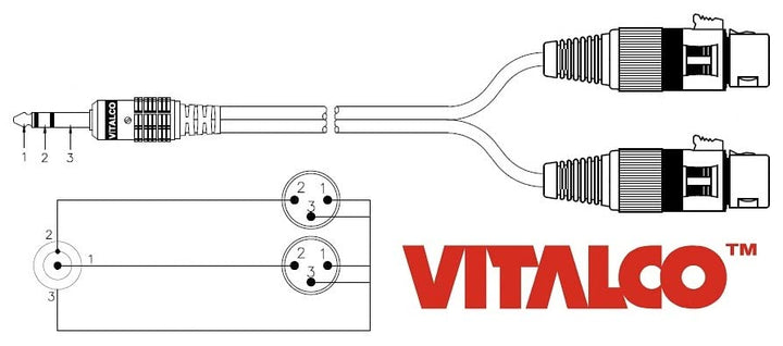 VITALCO 2x XLR Buchse auf Stereo Klinke Kabel 3m Mikrofonkabel 3 Polig Weiblich auf 6,3 TRS Klinkens