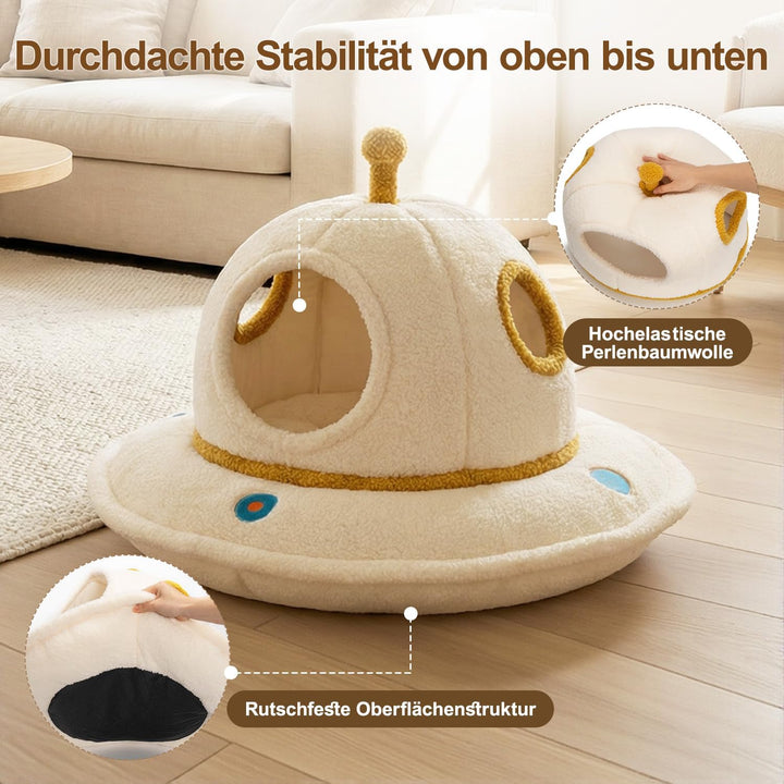 Katzenbett für grosse Katzen, 2-in-1 UFO Katzenhöhle Indoor | Weiches Sherpa-Material, abnehmbares w