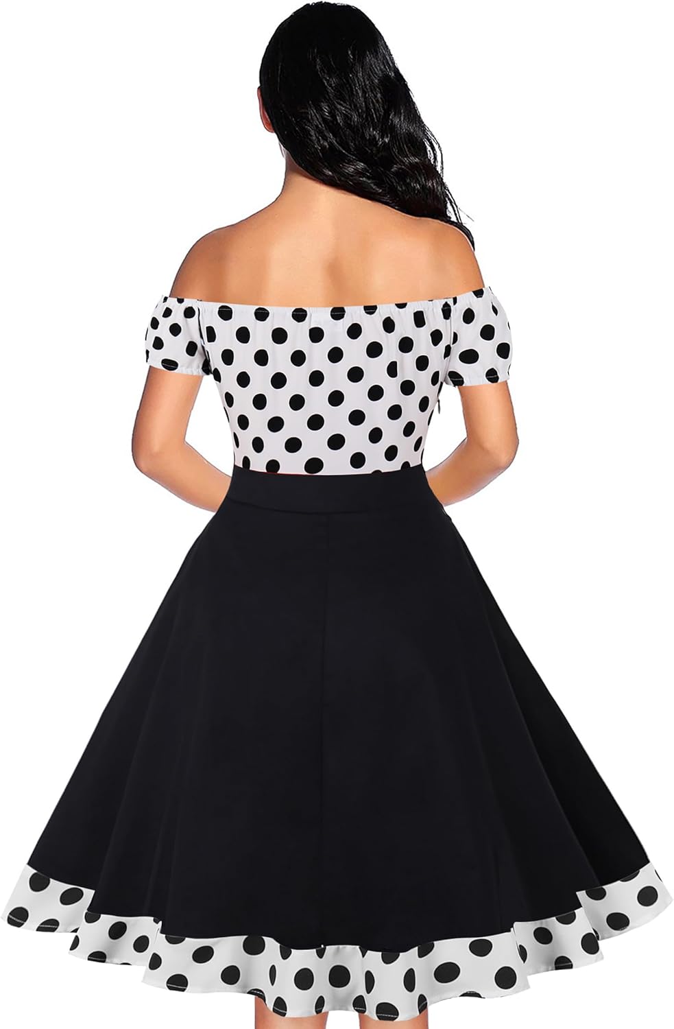 AXOE Damen Schulterfrei Kleid 50er Jahre Cocktailkleid mit Kurz Ärmel XS Schwarz/Weiss, S