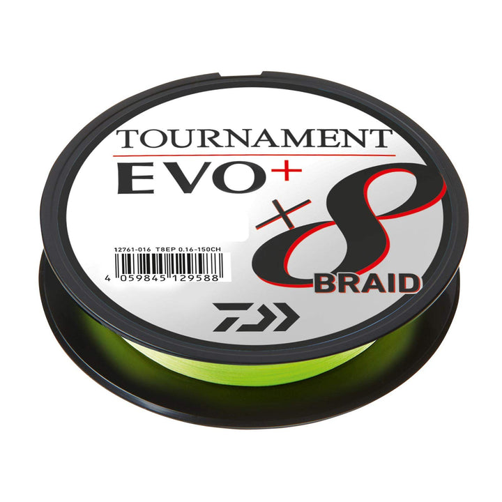 Daiwa Tournament X8 Braid EVO+ 135m Chartreuse geflochtene Angelschnur 0,20, 0,20