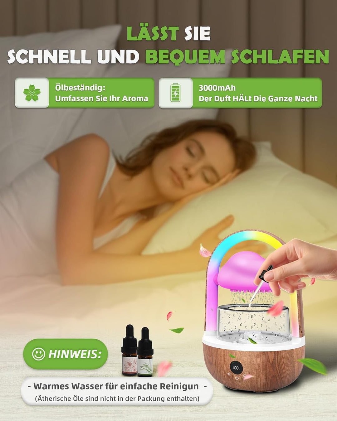 Regenwolken Luftbefeuchter Mit Regenbogenlicht, Weljoy Humidifier Mit Bluetooth-Verbindung Exklusive