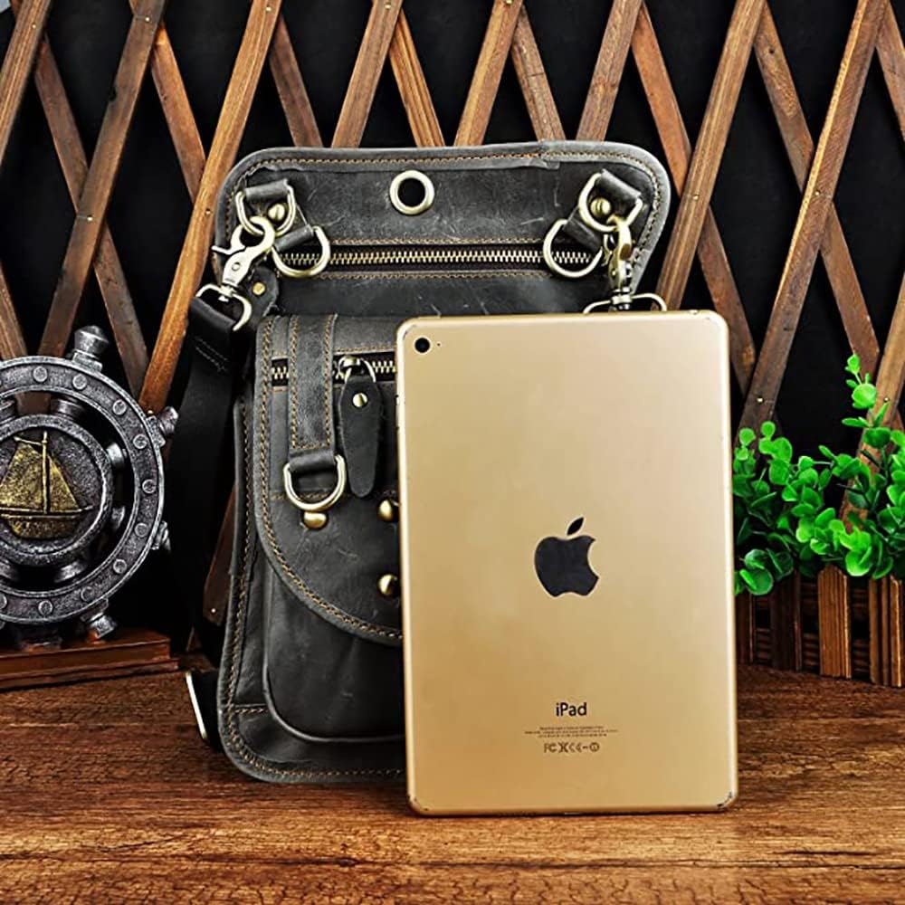 Le'aokuu Herren Echtes Leder Tasche Hüfttasche Gürteltasche Drop Leg Thigh Bag Hip Fanny Bum Belt We
