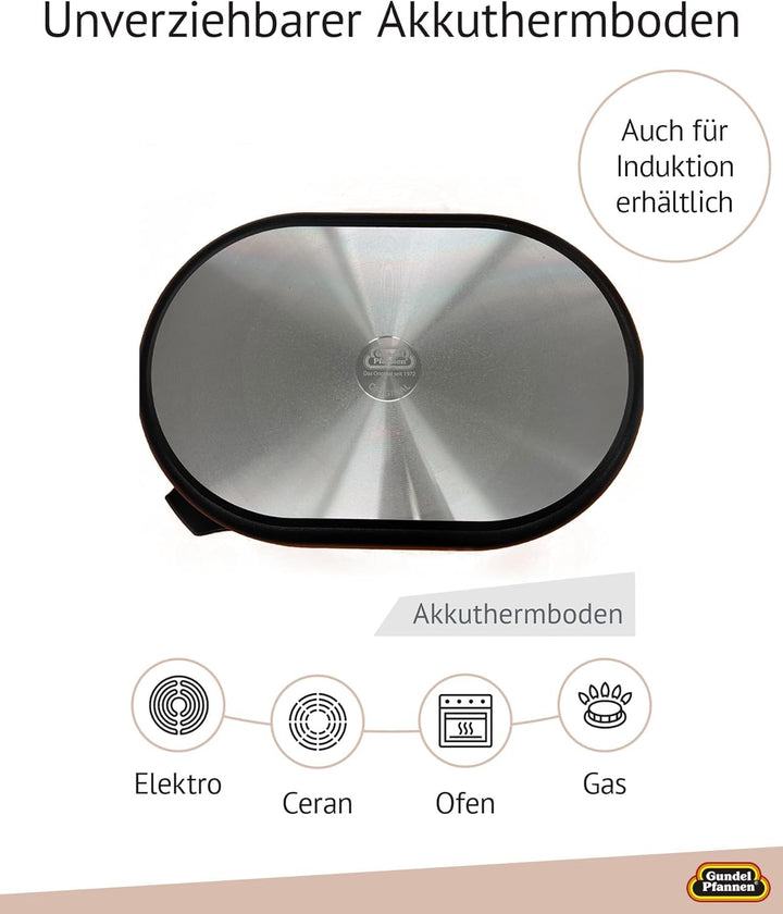 Set Original Gundel GUSS BRÄTER mit Glasdeckel Gigante, 41,5 x 28,5 cm, Höhe 13,5 cm, Gussbräter gro