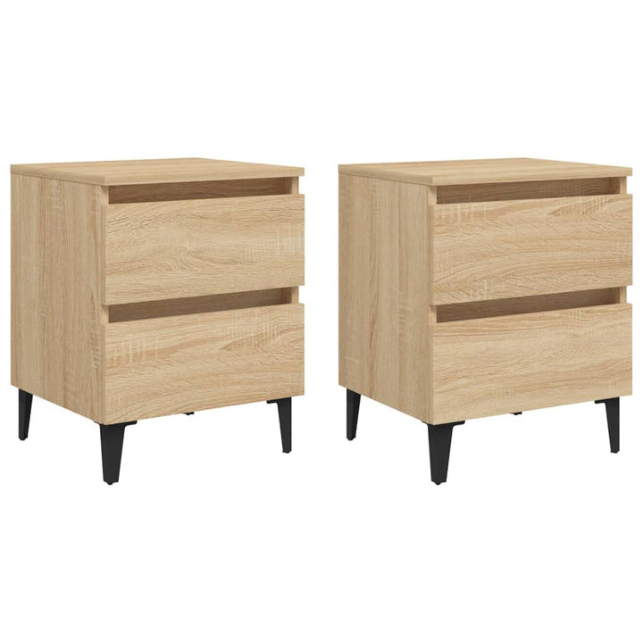 vidaXL 2X Nachttisch mit 2 Schubladen Metallbeinen Nachtschrank Nachtkonsole Nachtkommode Schlafzimm
