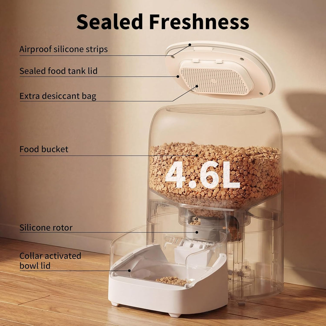 Futterautomat Katze RFID, 5G WiFi Futterspender Katze mit Collar-Tag-Sensor, 4.6L Katzenfutter Autom