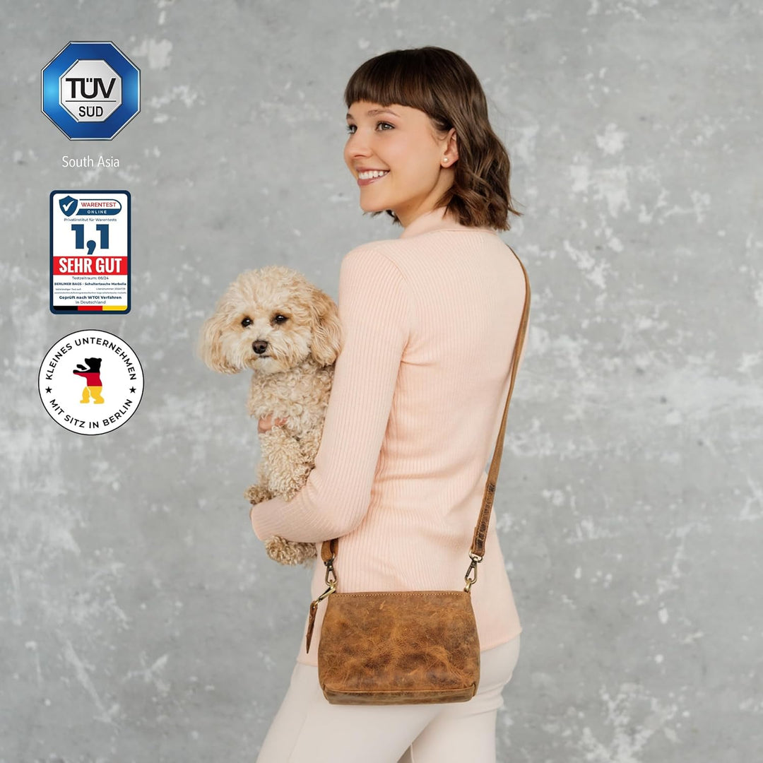 Berliner Bags Vintage Umhängetasche Marbella XS, Kleine Schultertasche Crossbody Bag aus Leder, Hand