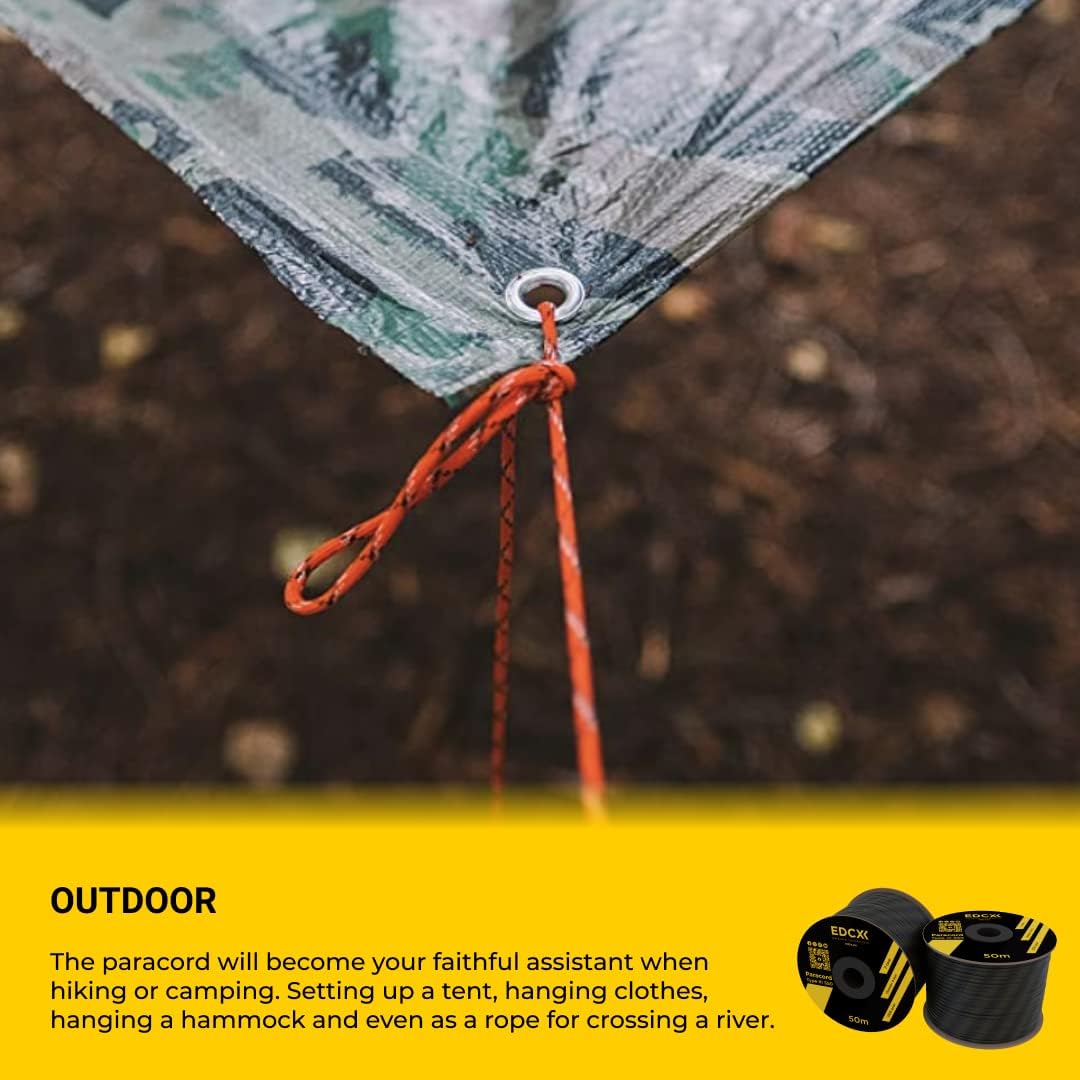 EdcX Paracord 4 mm, 20+ Militärfarben (15 m, 30 m, 50 m, 100 m, 300 m) | Ideal zum Basteln, Camping,