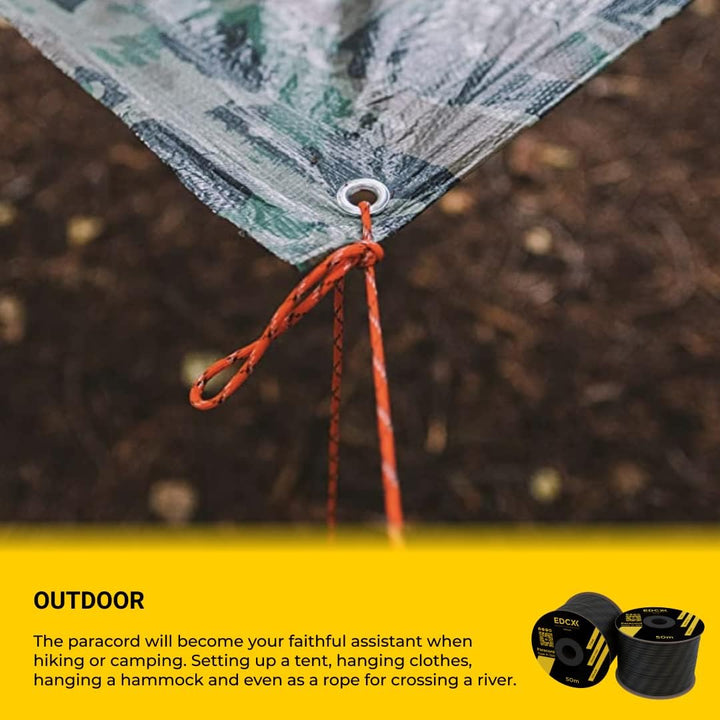 EdcX Paracord 4 mm, 20+ Militärfarben (15 m, 30 m, 50 m, 100 m, 300 m) | Ideal zum Basteln, Camping,