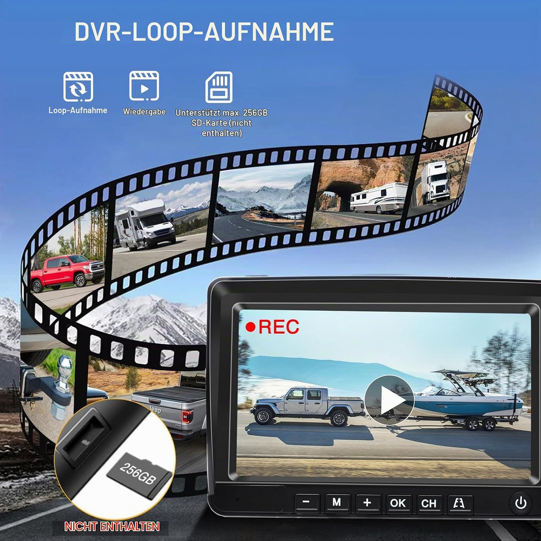 PARKVISION Kabellose Rückfahrkamera Solar Kit mit 9600mAh Akku &amp; DVR Aufzeichnung – Magnetische 1080