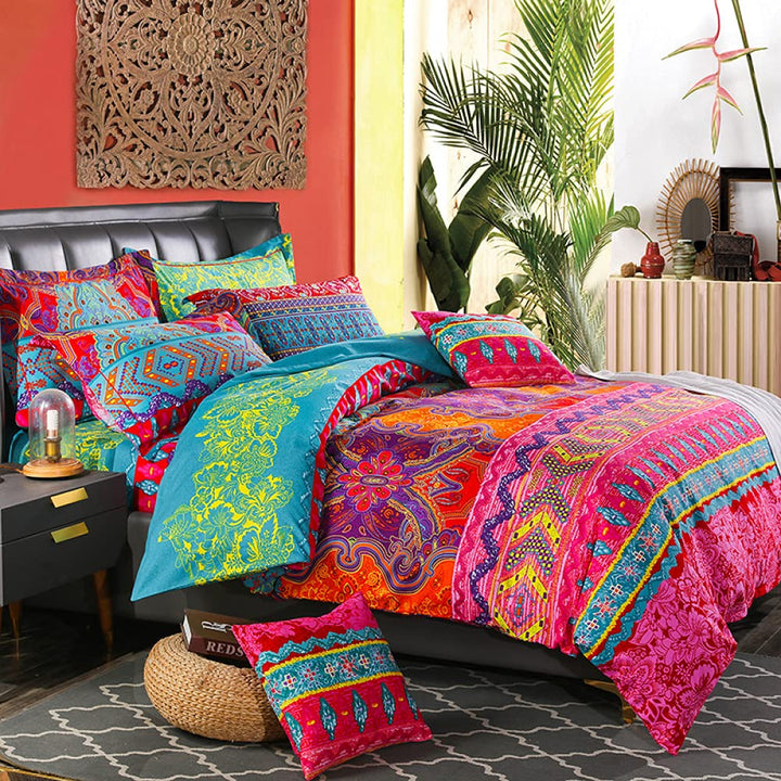 AShanlan Bettwäsche Bohemian 155x220 cm Indisch Boho Stil Blau Rot 2 Teilig 100% Mikrofaser Böhmisch