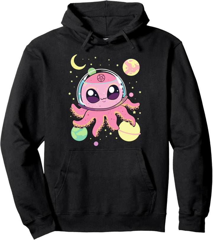 Pastellfarbener Goth Kawaii Space Octopus Nu Goth Anime Pullover Hoodie