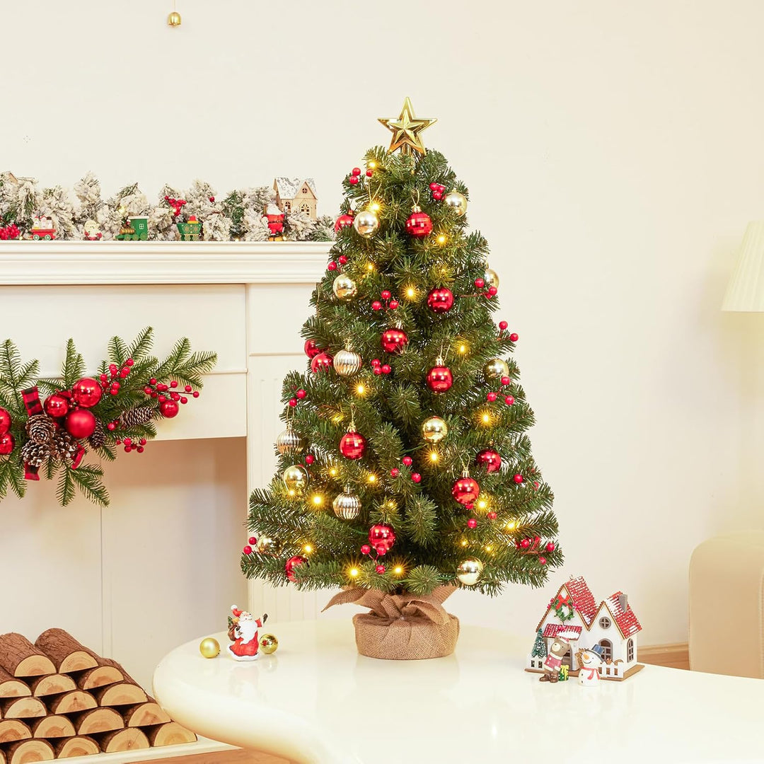 Yorbay Mini Weihnachtsbaum mit 50 warmweiss LEDs 8 Licht Modi, Tannenbaum mit Stern-Baumspitze und D