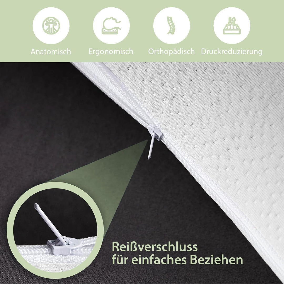 orthopädisches Kissen, Nackenstützkissen aus Visco Gelschaum mit Aloe Vera Schutzbezug &amp; Innenbezug