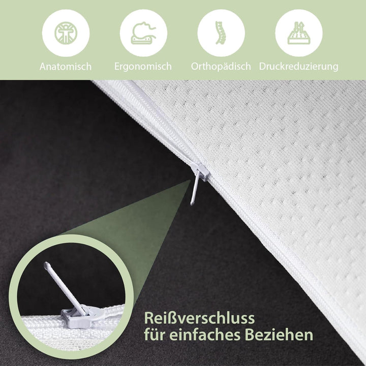 orthopädisches Kissen, Nackenstützkissen aus Visco Gelschaum mit Aloe Vera Schutzbezug &amp; Innenbezug