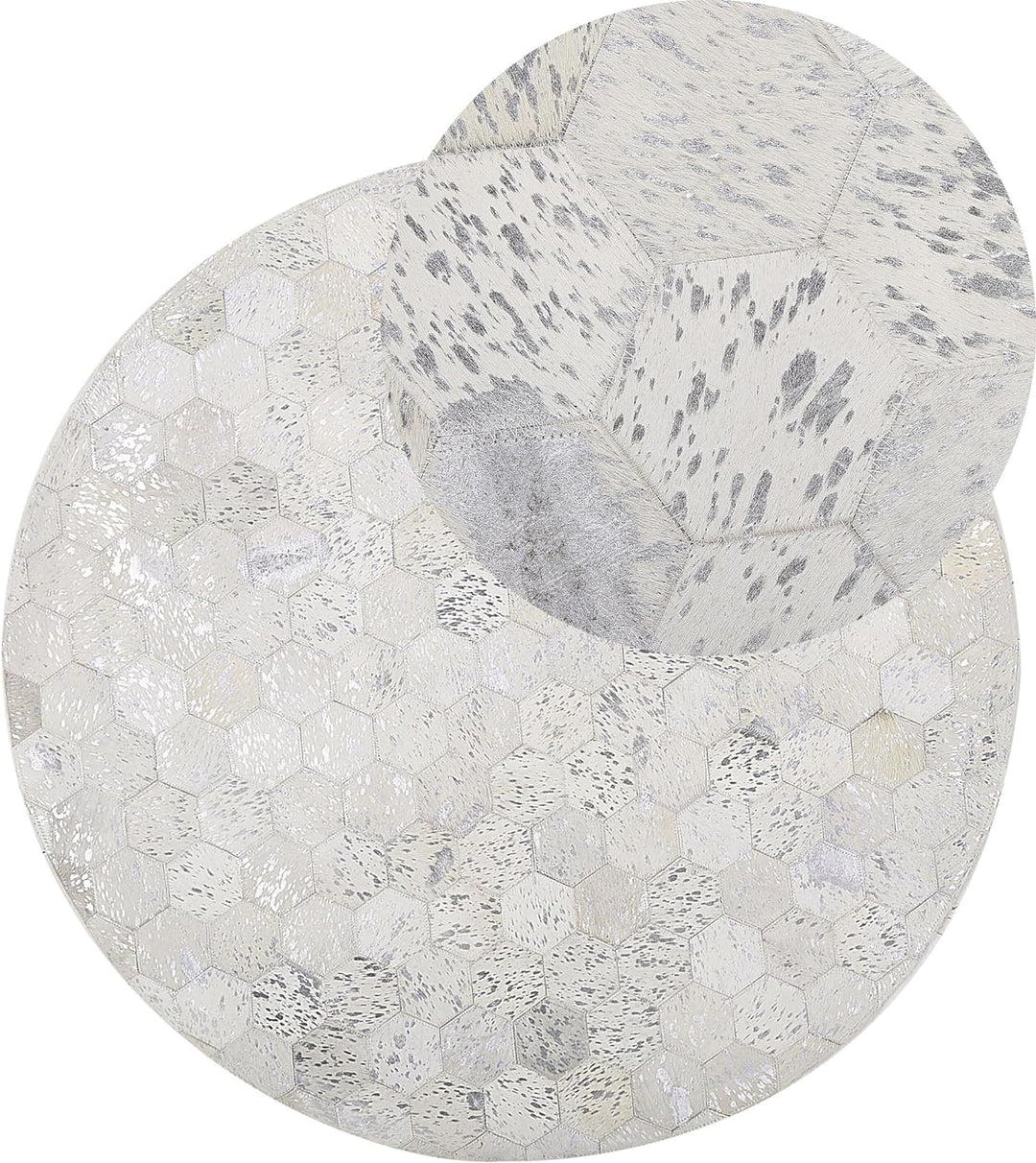 Designer Teppich aus Leder in Beige und Silber rund ⌀ 140 cm Bozkoy