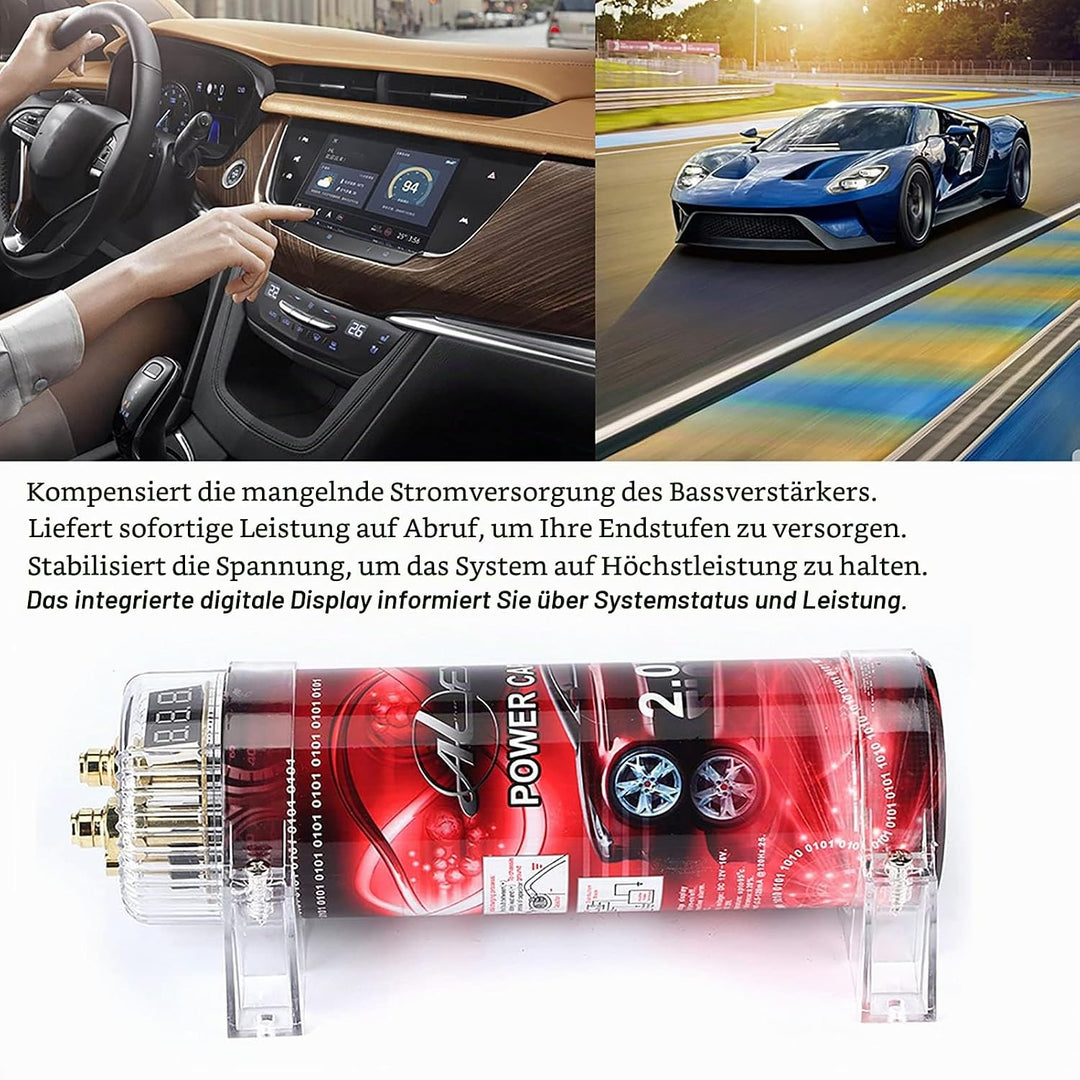 Sharainn Farad Kondensator, 2.0 Farad Leistungs Kondensator LED Rot Auto Audio Kondensator 10-16VDC
