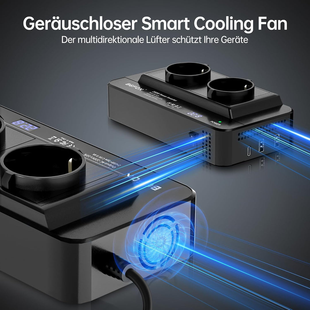 200W Wechselrichter 12V auf 230V Auto Spannungswandler, Stromwandler mit 2 Auto Steckdose/Type-C & 2