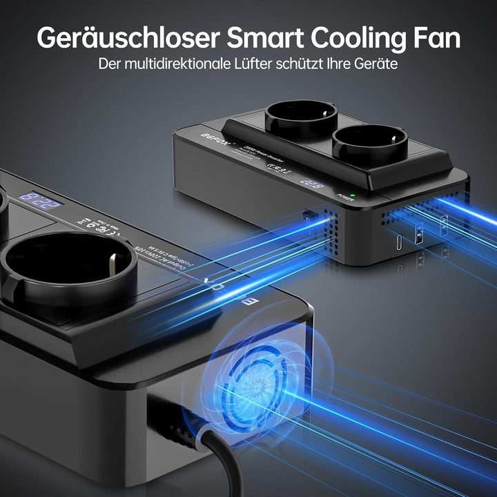 200W Wechselrichter 12V auf 230V Auto Spannungswandler, Stromwandler mit 2 Auto Steckdose/Type-C & 2