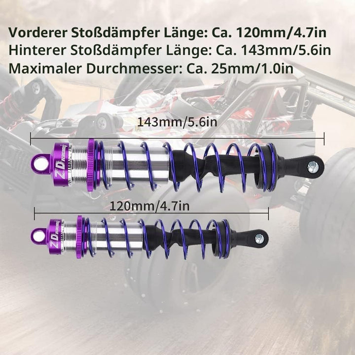 Tbest RC Car Stossdämpfer 1/8, 4 Stück Metallöldruck Einstellbar Stossdämpfer Vorne Stossdämpfer Hin