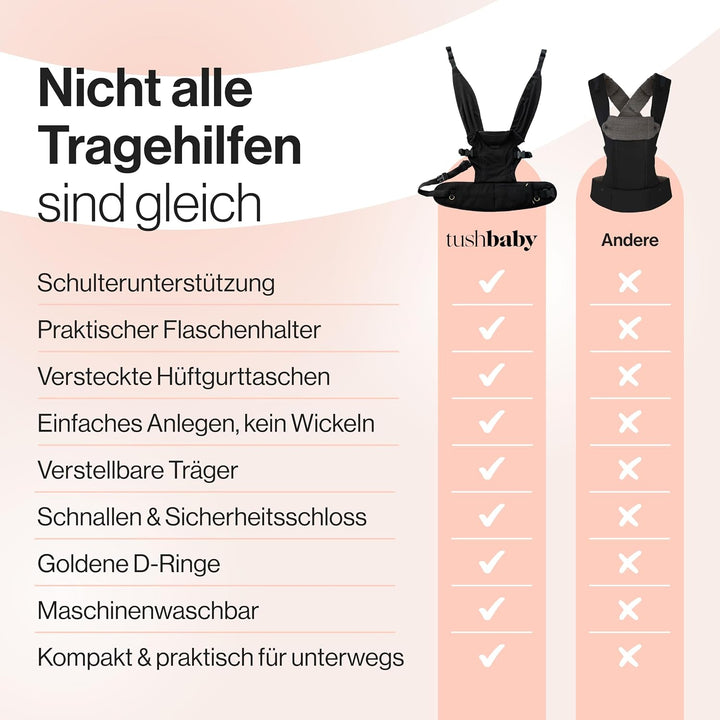 Tushbaby Pearl Wrap Babytrage | Ergonomische Babytrage für Neugeborene ab Geburt | Schwarz | Babytra