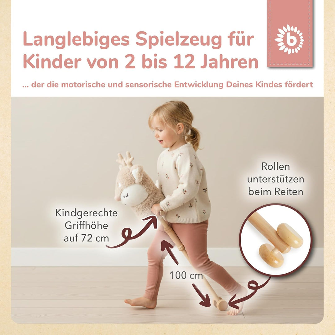Bieco Steckenpferd Kinder Reh Ella | Hobby Horse Pferde | Steckenpferd Rollen | Steckentier Holz Pfe
