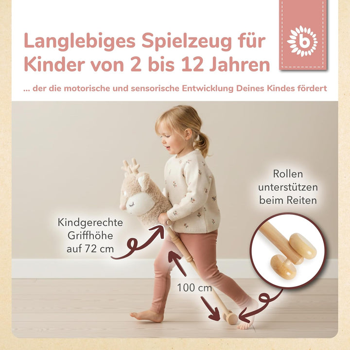 Bieco Steckenpferd Kinder Reh Ella | Hobby Horse Pferde | Steckenpferd Rollen | Steckentier Holz Pfe