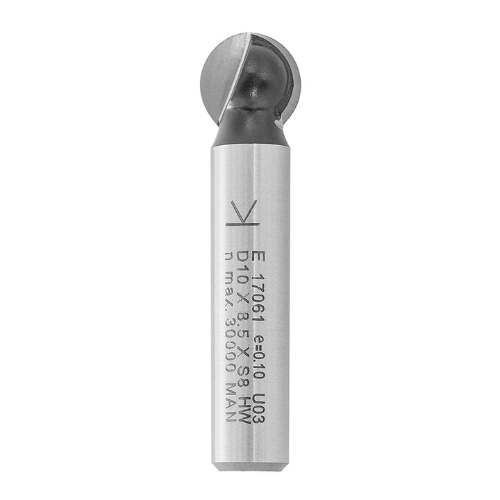 ENT 17061 Kugelfräser HW, Schaft (S) 8 mm, Durchmesser (D) 10 mm, NL 8,5 mm, R 5 mm, T 1 mm, SL 32 m