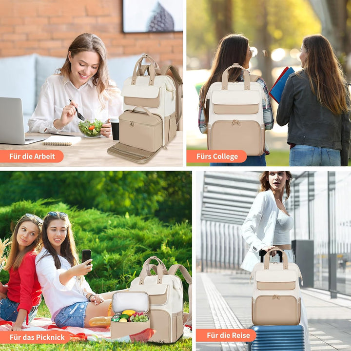 BERTASCHE Lunch Rucksack, Laptop Rucksack Damen 15,6 Zoll mit Isoliertes Kühltasche, 2-in-1-Arbeitsr