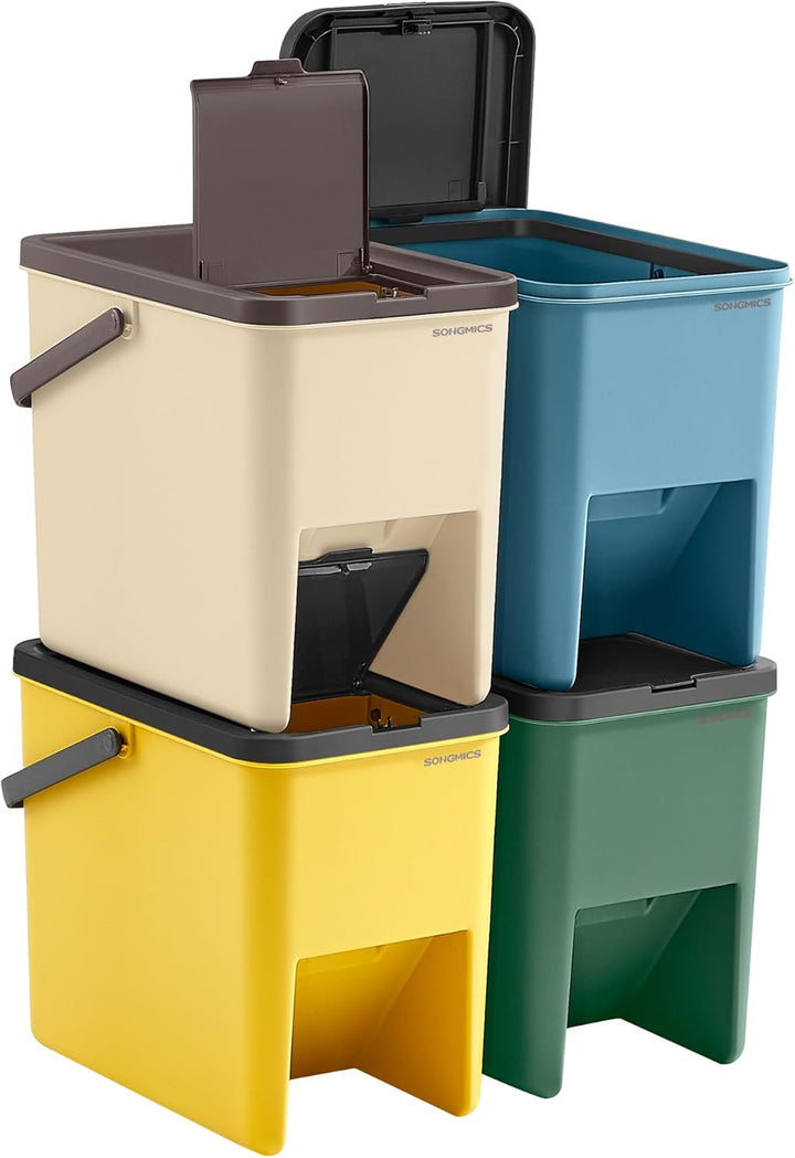 SONGMICS Mülleimer Küche, 4er Set Abfalleimer, Mülleimer stapelbar, je 20 L, Mülltrennsystem, Klappd