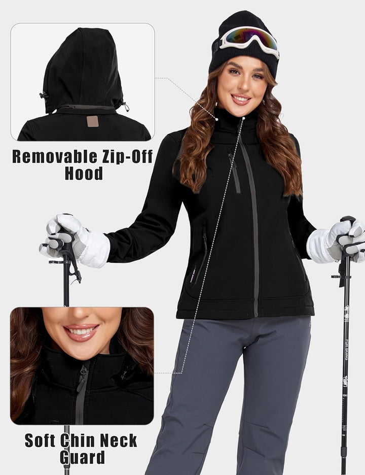 Little Donkey Andy Softshelljacke für Damen mit abnehmbarer Kapuze, Fleecefutter und Wasserabweisend