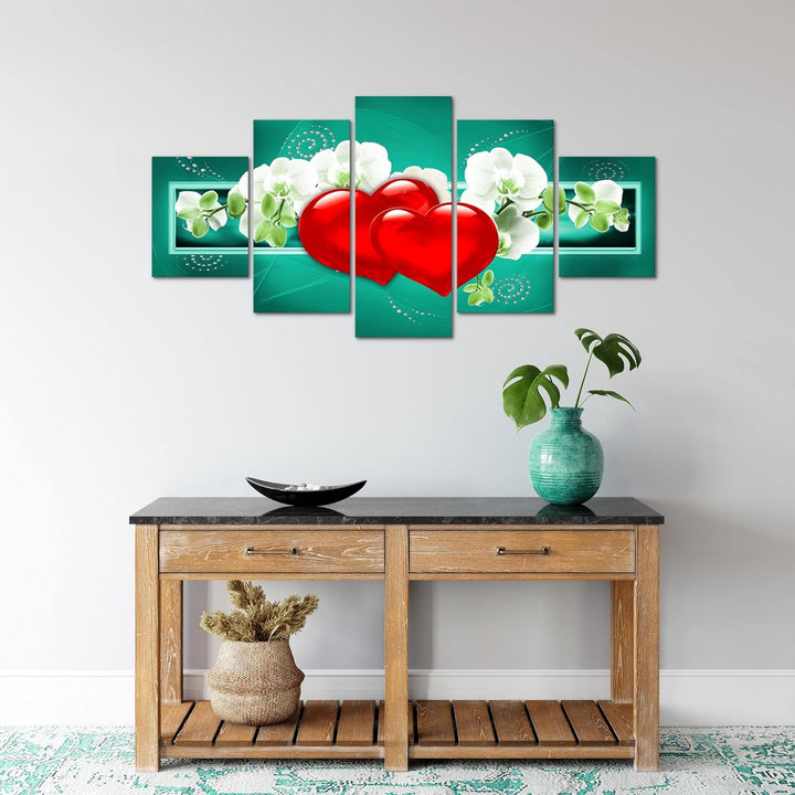 Runa Art Wandbilder Blumen Orchidee 5 Teilig Bild auf Vlies Leinwand Deko Wohnzimmer Herz Abstrakt T