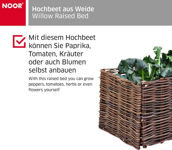 NOOR Hochbeet aus Weide (100 x 40 x 40cm) I Einfach zu montierende Pflanzbox I Kleines Gemüsebeet mi
