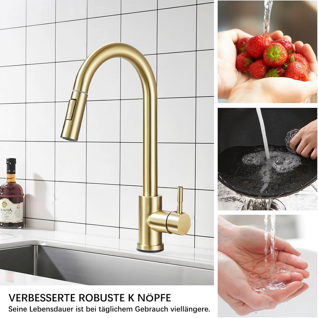 Küchenarmatur mit hohem Auslauf Wasserhahn für die Küche mit Ausziehbare Brause Hochdruck Mischbatte