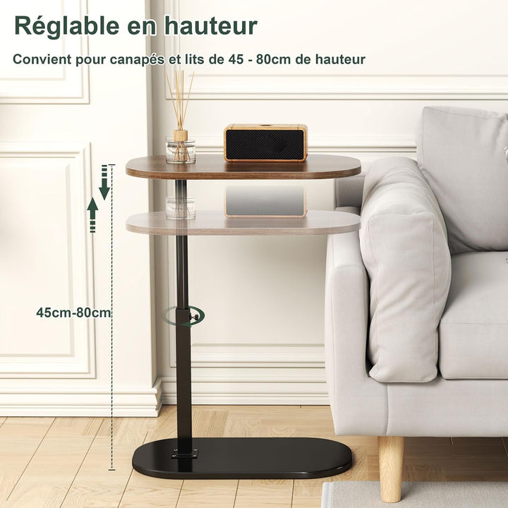 Beistelltisch in C-Form, höhenverstellbar, 360 ° drehbar, Sofa, Beistelltisch für Sofa/Bett/Badewann