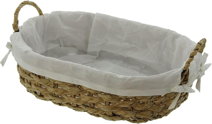 Schale aus Schilfgras oval mit Griffen und Stoffeinlage aus Baumwolle, Brotkörbchen