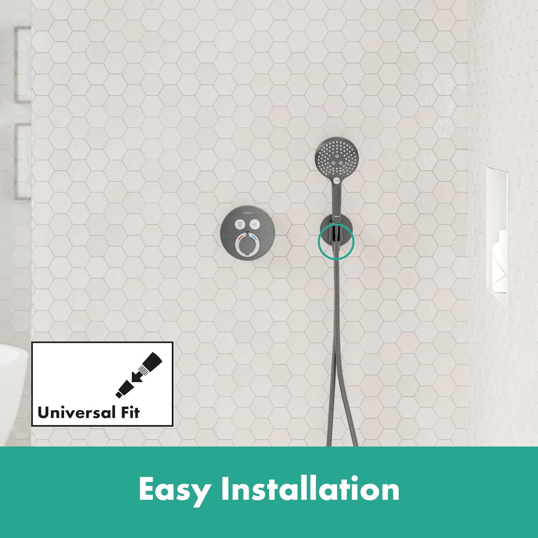 hansgrohe Wandanschluss mit Duschkopfhalterung FixFit S, Brushed Black Chrome, Brushed Black Chrome