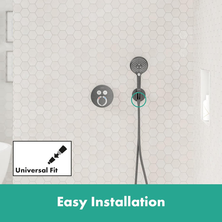 hansgrohe Wandanschluss mit Duschkopfhalterung FixFit S, Brushed Black Chrome, Brushed Black Chrome