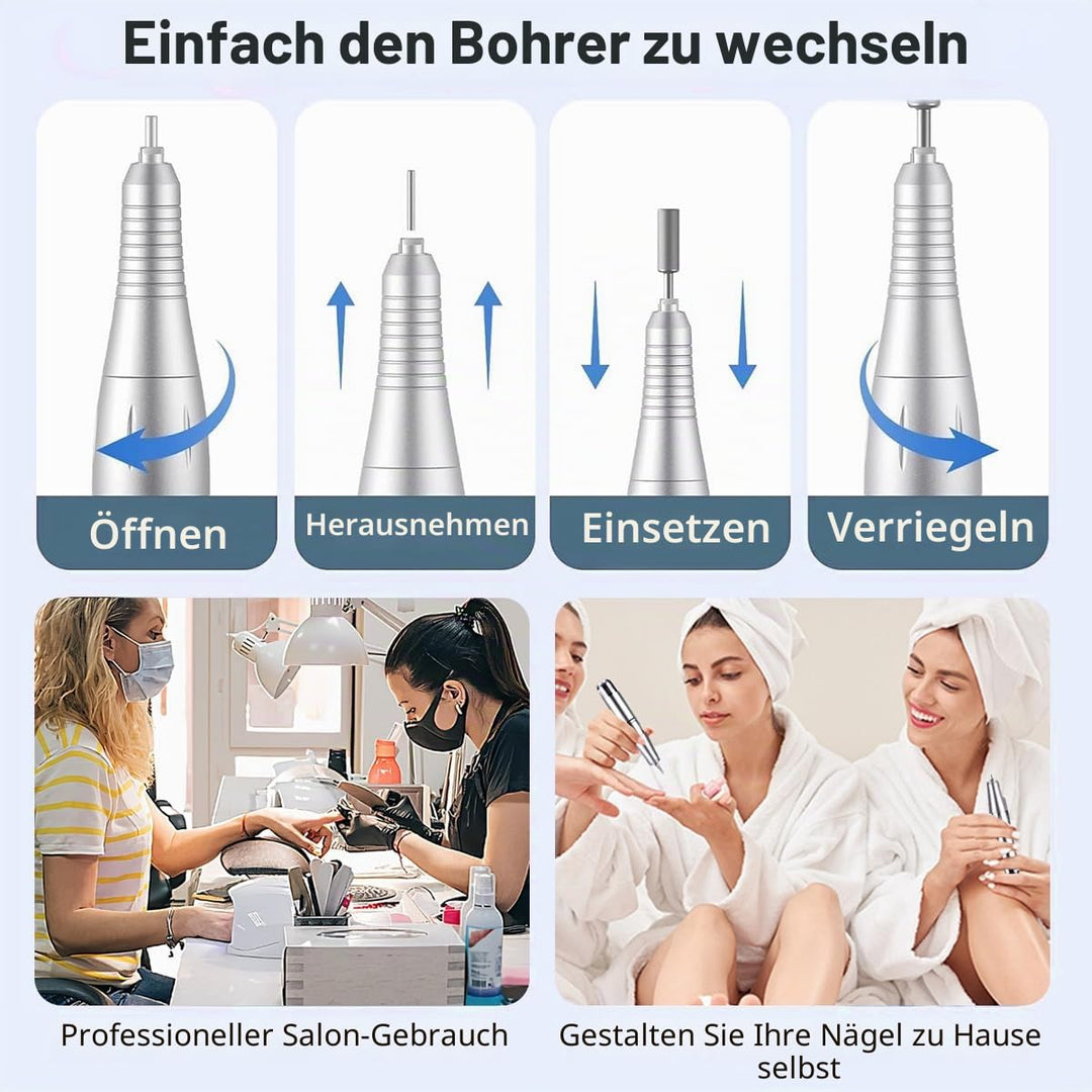 Elektrische Nagelfeile/Nagelfräser 45000 U/min [LCD+12 Köpfe] – Leise aufladbare Nagelmaschine mit 1
