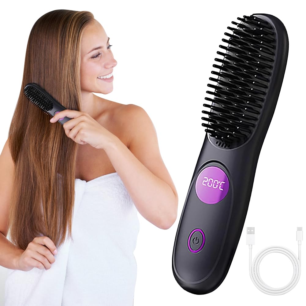 Mini Glätteisen, Glättbürste Kabellos, 2026 Neu Haarglätter Bürste, 3 Temperaturstufen Styling Werkz