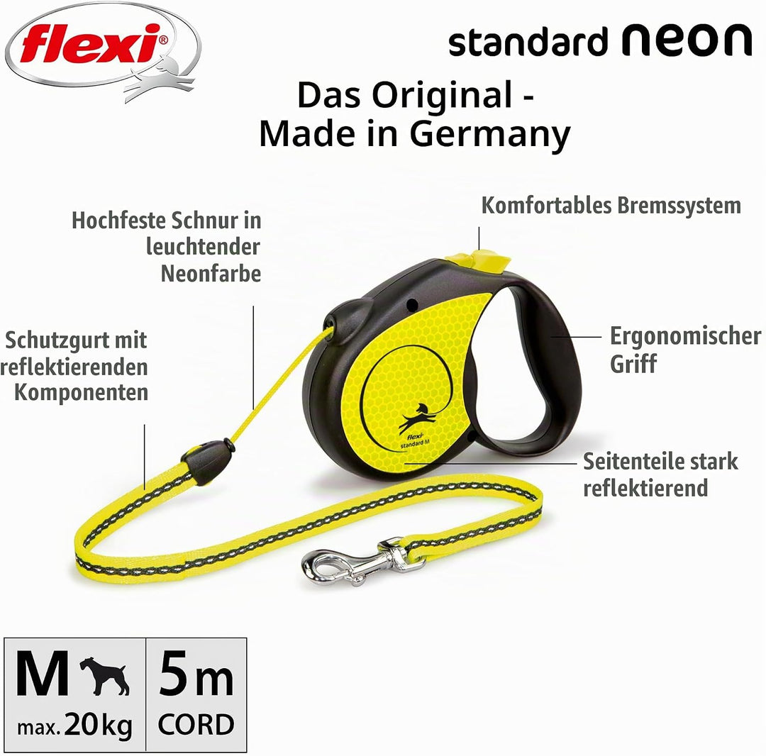 Flexi Roll-Leine Neon Reflect M Seil 5 m Neon/schwarz für Hunde bis max. 20 kg