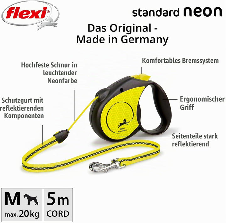 Flexi Roll-Leine Neon Reflect M Seil 5 m Neon/schwarz für Hunde bis max. 20 kg