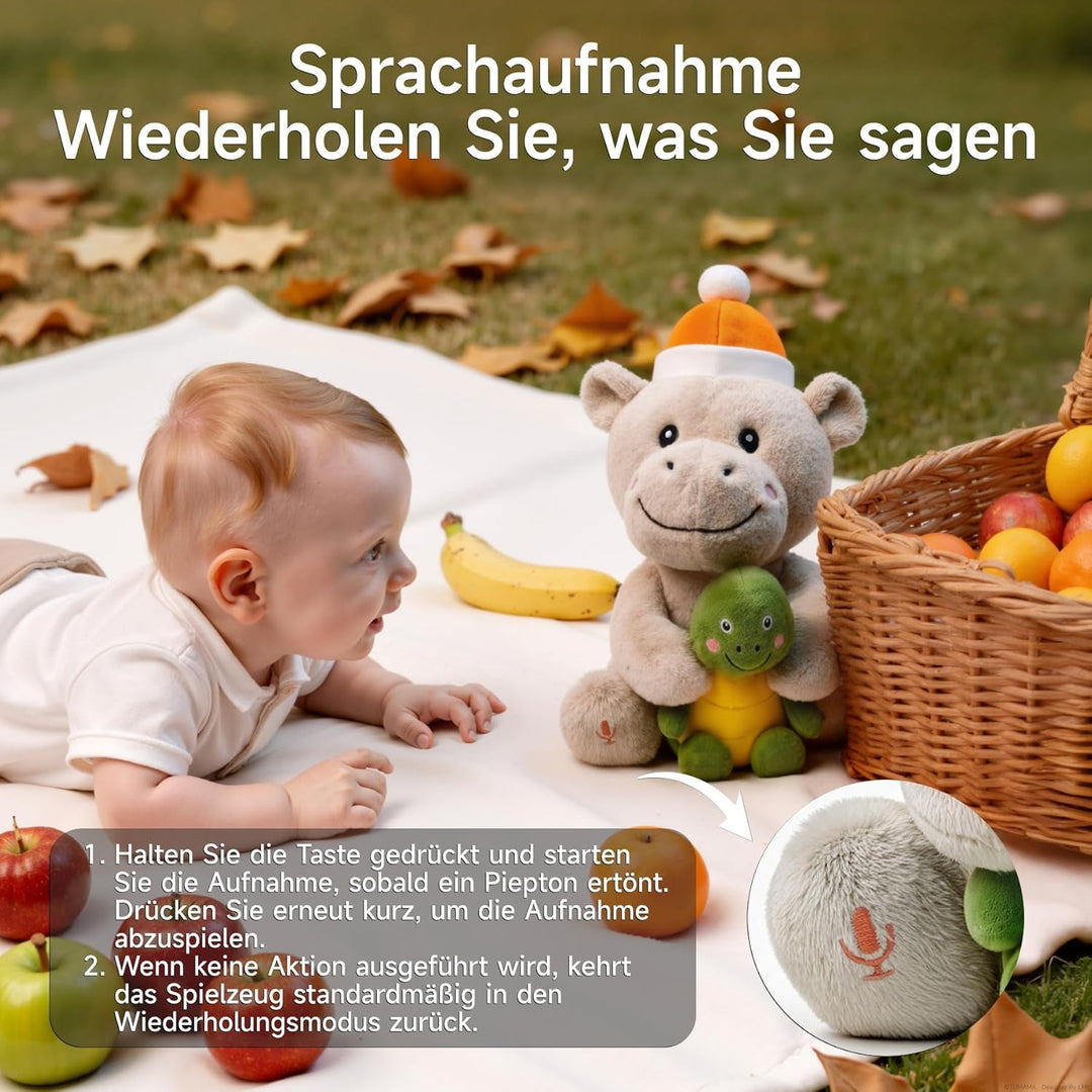Nilpferd Kuscheltier Baby, Hippo und Schildkröte Interaktives Singendes Sprechendes Plüschtier, Flus