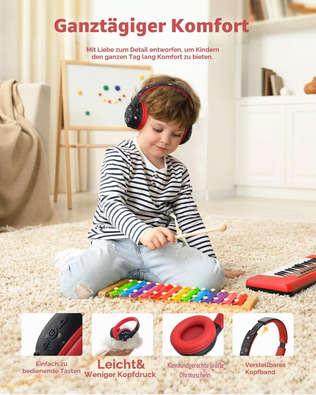 iClever Bluetooth Kopfhörer Kinder, 2+ Jahre alt CPC-Zertifiziert, 75/80dBA Sichere Begrenzte Lautst