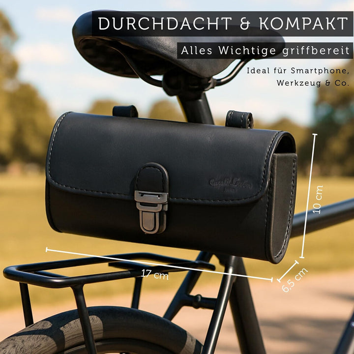 Gusti Satteltasche Leder – Wolfgang L. – Kleine Fahrradtasche Leder für Sattel, Lenker oder Gepäcktr