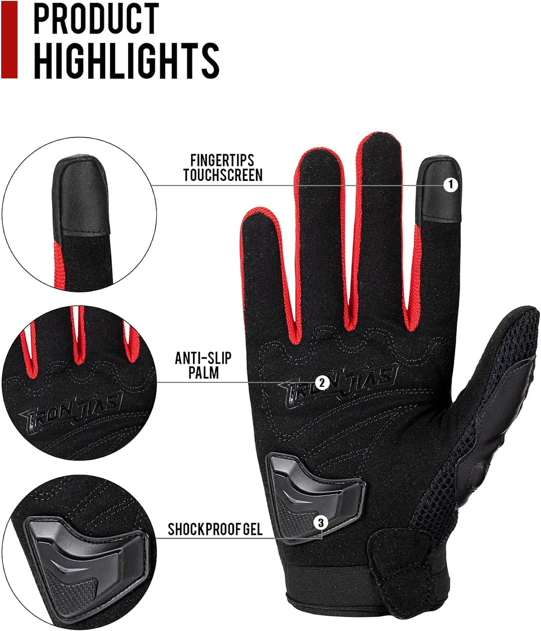 BORLENI Motorradhandschuhe Atmungsaktive Motorradhandschuhe Leder Vollfinger Knöchelschutzpolster To